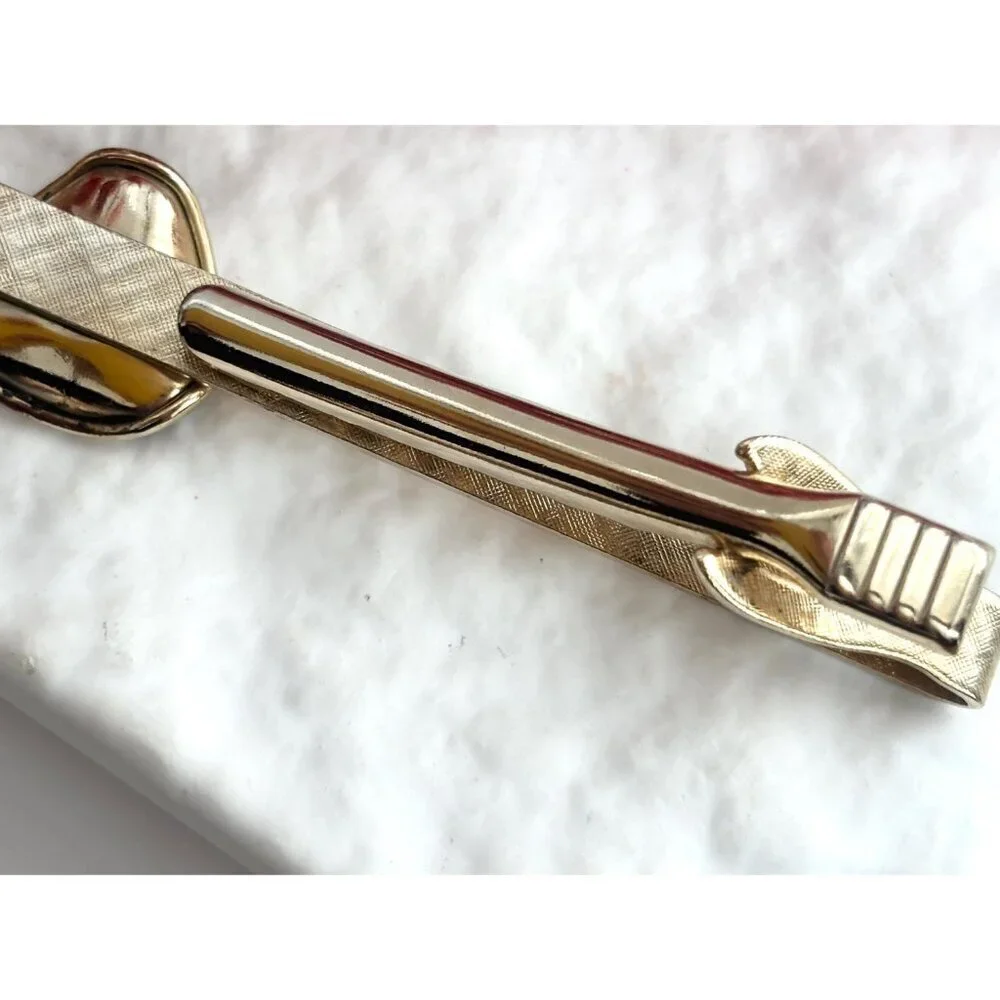 Faux Amber Textured Gold Toned Vintage Men's Tie Bar | Tie Clip
